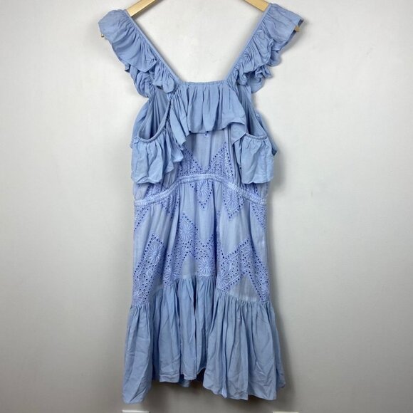 Revolve Aijek Maria Flutter Sleeve Mini Dress Blue Size 10 / 12 Ruffle Bohemian - Picture 10 of 10